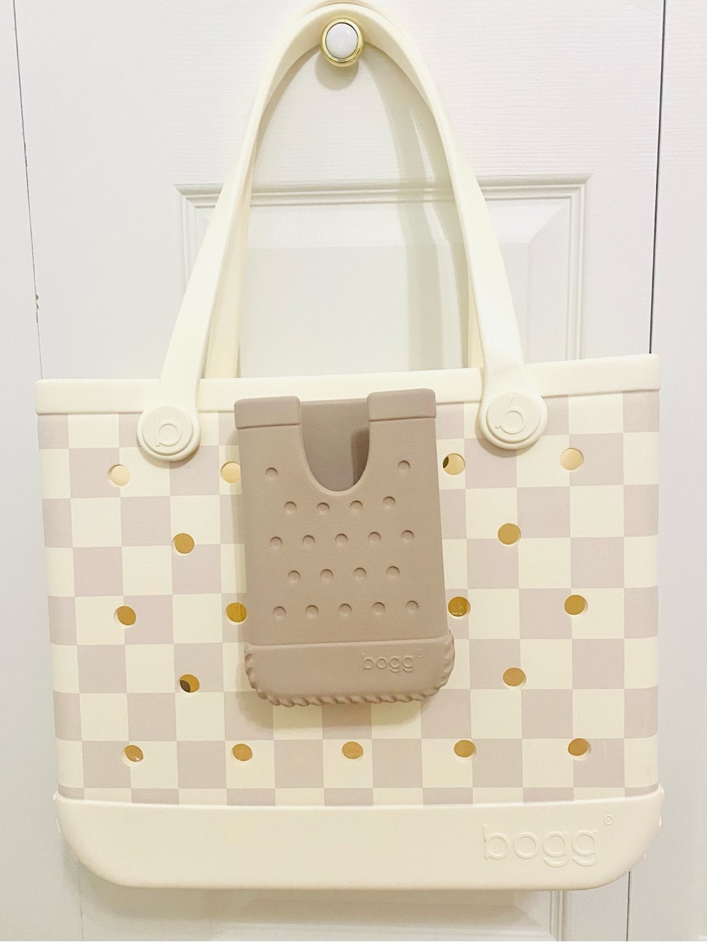 BOGG BAG Original Medium Checkered Coconut w/ Phone Holder & Pouch NWT⭐️